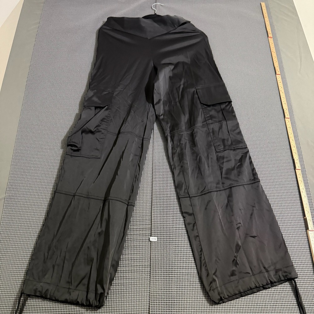 Zara Women Black Wide Leg Cargo Pants Size XS Drawstring Hem Utility Pockets